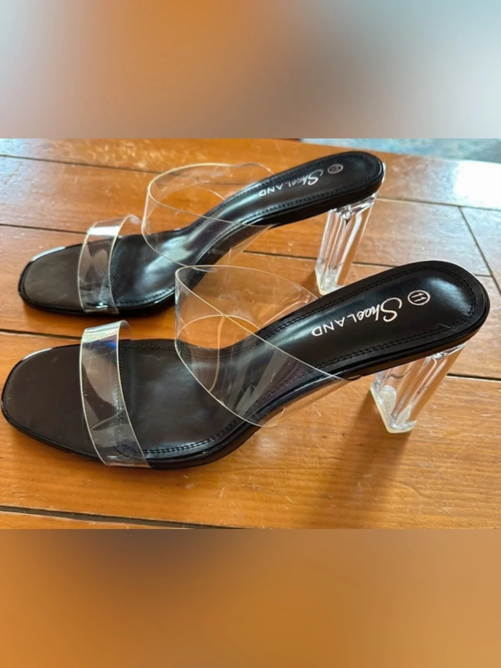 NIB Clear Sandals US 11 Sexy Slides Block Heel, Match everything